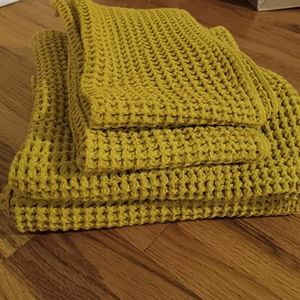 Onsen Waffle 4 pieces Bath towel Hand Towel Set Ochre Color